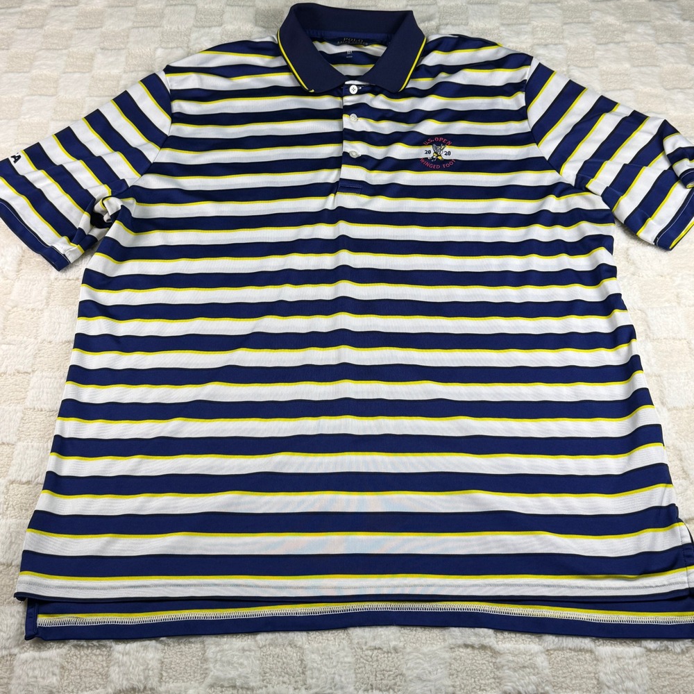 Polo Ralph Lauren XXL‎ Golf Polo Shirt Blue Striped 2020 US Open Winged Foot